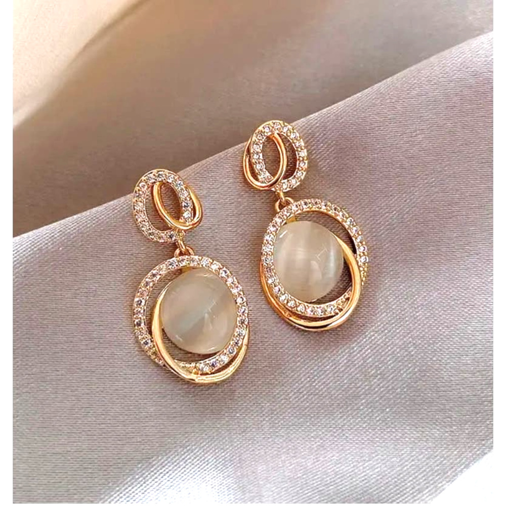 Gold Tone Trendy Round Drop Earrings with Cubic Zirconia